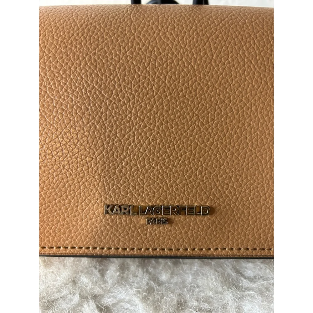 Karl Lagerfeld Paris Brown Pebbled Leather Crossbody Wallet Bag Small